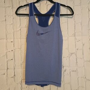 Nike Pro Womens Dri-FIT Racerback Tank Top Blue Mesh Back Athletic Gym Shirt M